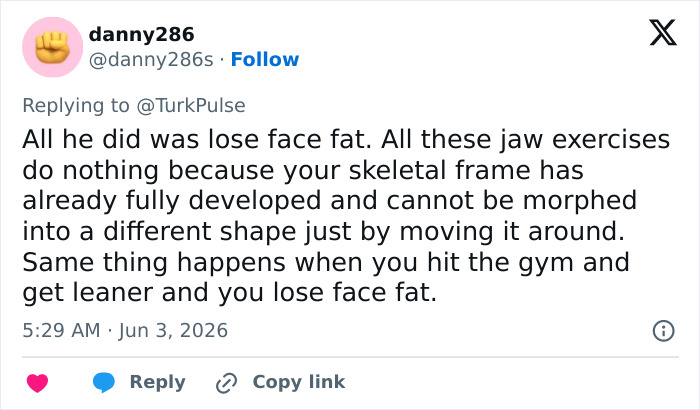Comment disputing effectiveness of jaw exercises for facial changes and weight loss Comment disputing effectiveness of jaw exercises for facial changes and weight loss