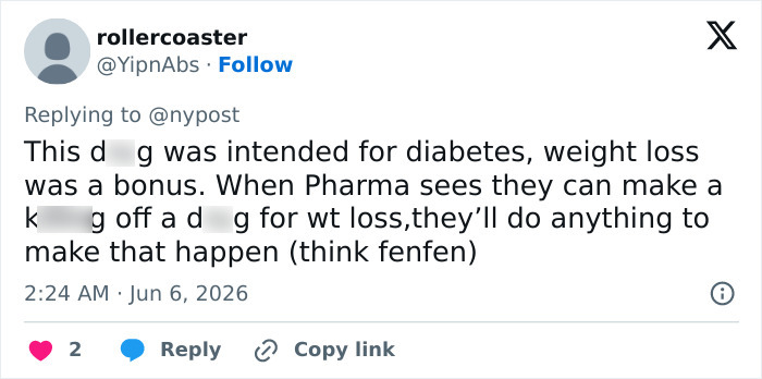Social media comment on GLP-1 d**g diabetes and weight loss effects