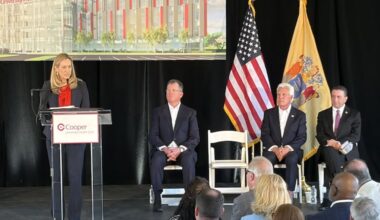 N.J. Gov. Mikie Sherrill spoke at an event announcing Cooper University Health Care's plan to build a $300 million outpatient clinic in Gloucester Township, Camden County.
