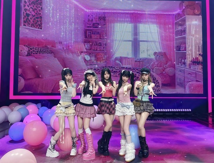 Members of K-pop girl group RESCENE pose onstage during a special performance on Mnet's 'M Countdown' on June 18, where the group performed a 'gyaru'-themed rendition of 'LOVE ATTACK,' the lead single from its 2024 EP 'SCENEDROME.' Courtesy of The Muse Entertainment