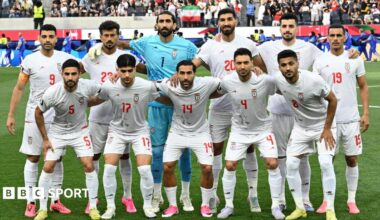The Iran team line up before their 2-2 draw with New Zealand at the 2026 World Cup