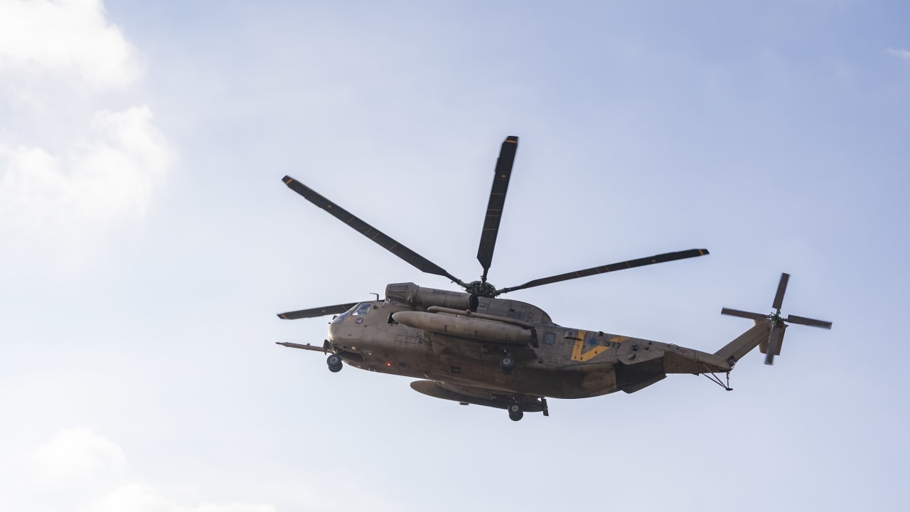An Israeli Air Force CH-53 Yasur helicopter flies near Jerusalem, June 15, 2026.