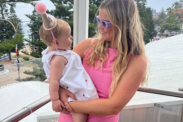 Leah Stewart, pictured with her daughter, was attacked by a great white shark at Coogee on Saturday.