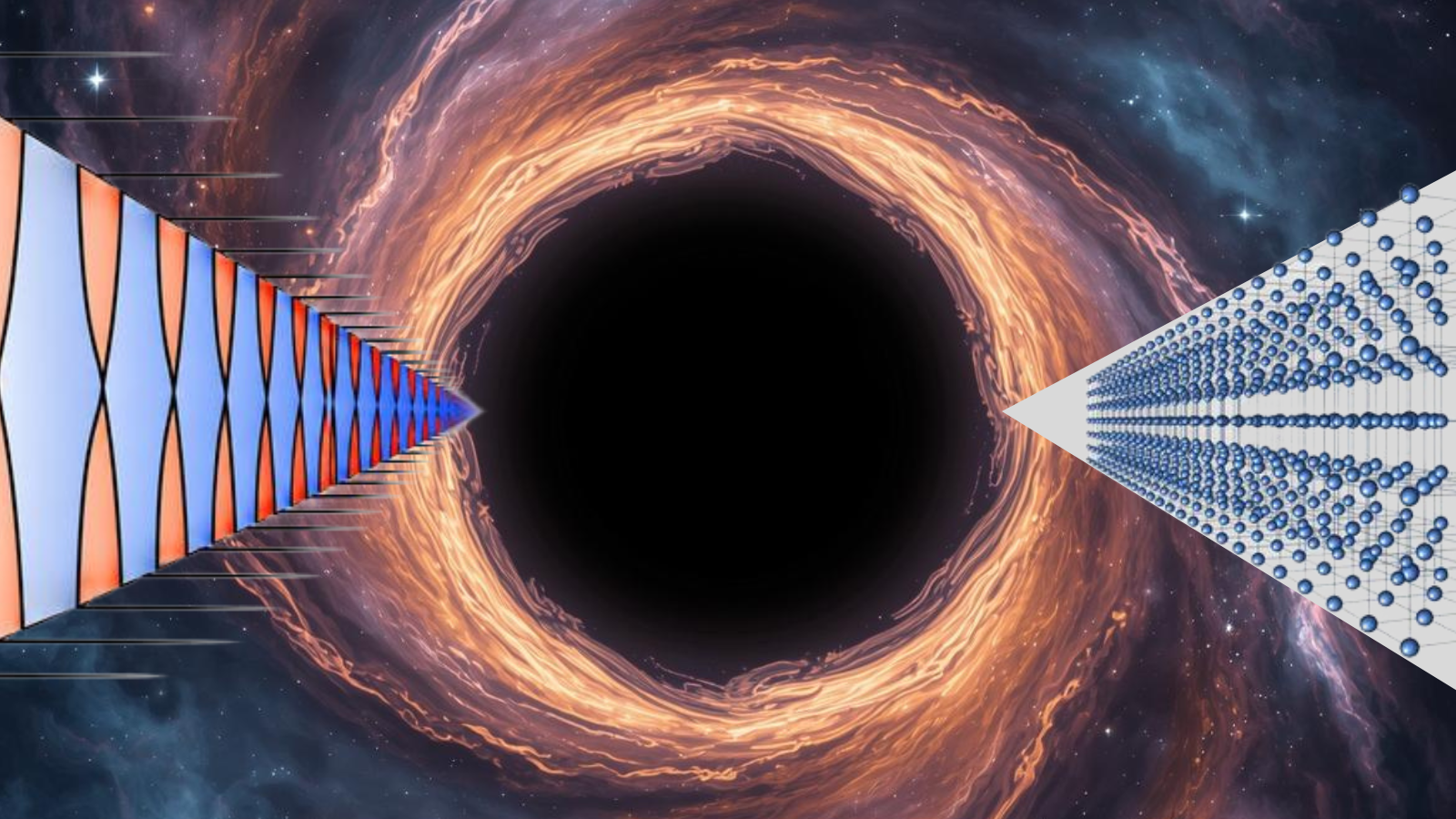 An illustration shows the fabric of spacetime "crystalizing" to birth a critical collapse black hole