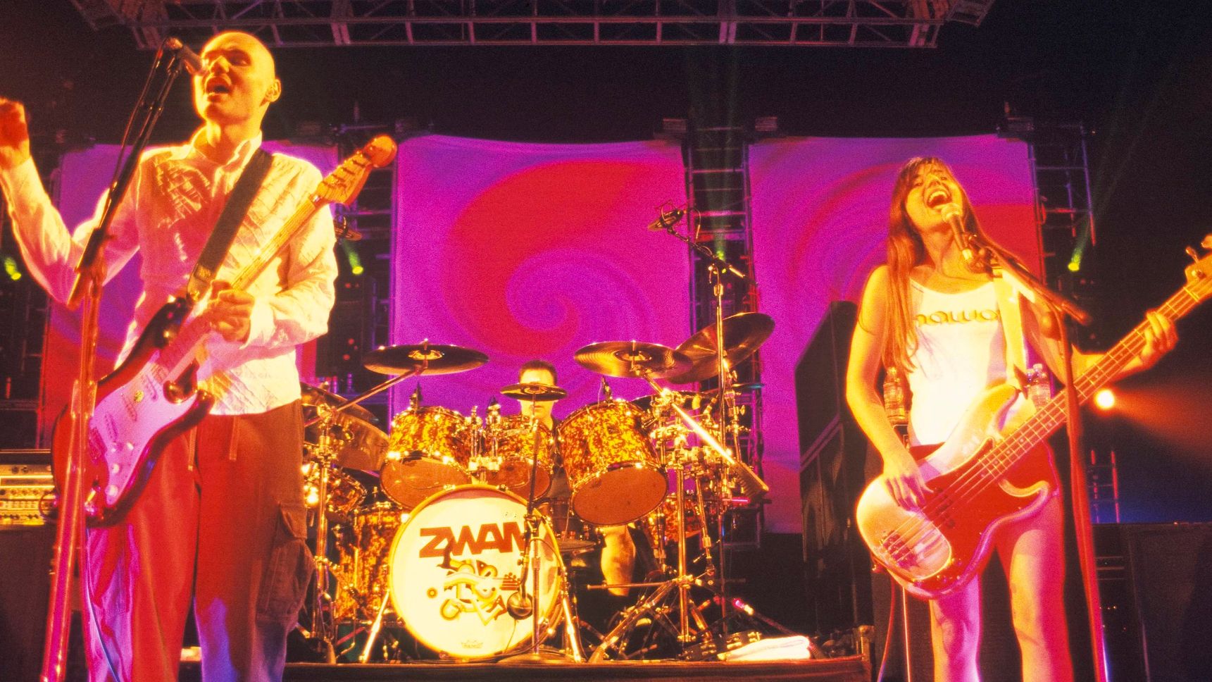 Billy Corgan and Paz Lenchantin of Zwan perform onstage at the Warfield Theater in San Francisco, California, USA on 22nd April 2002