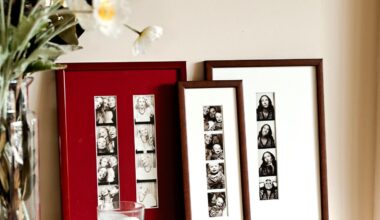 A mantel with a leaning cluster of three photo frames