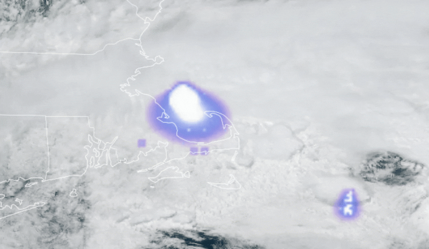 Satellite and radar imagery capturing the meteor crashing into Cape Cod Bay.