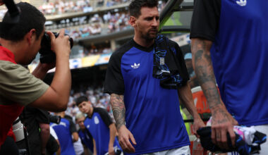 Lionel Messi, dressed in Argentina jersey, walks through the tunnel at the friendly match against Honduras.