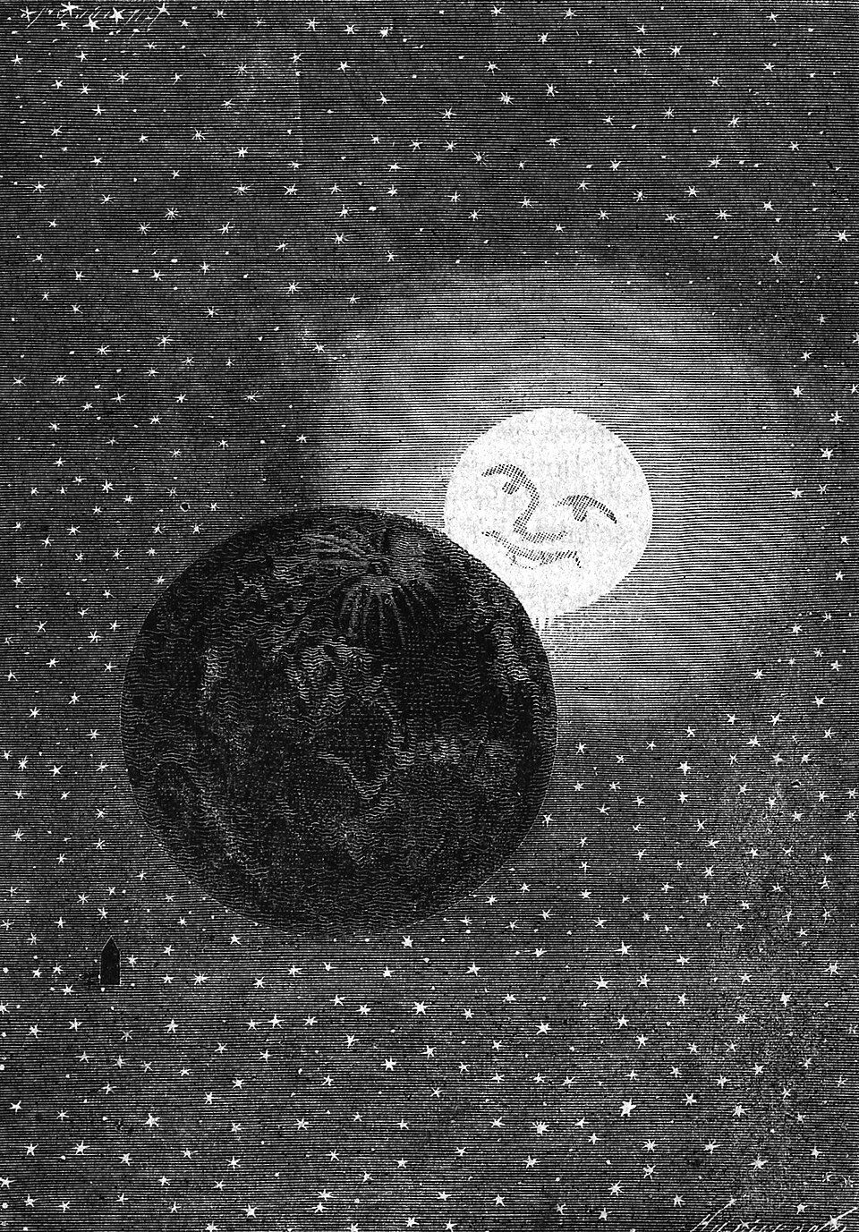 Illustrations from 1869s "Around The Moon" by Jules Verne, drawn by Émile-Antoine Bayard and Alphonse de Neuville.