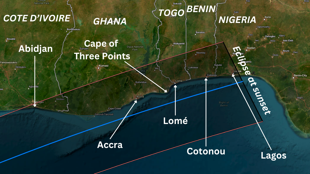 map showing the path of annularity across west africa