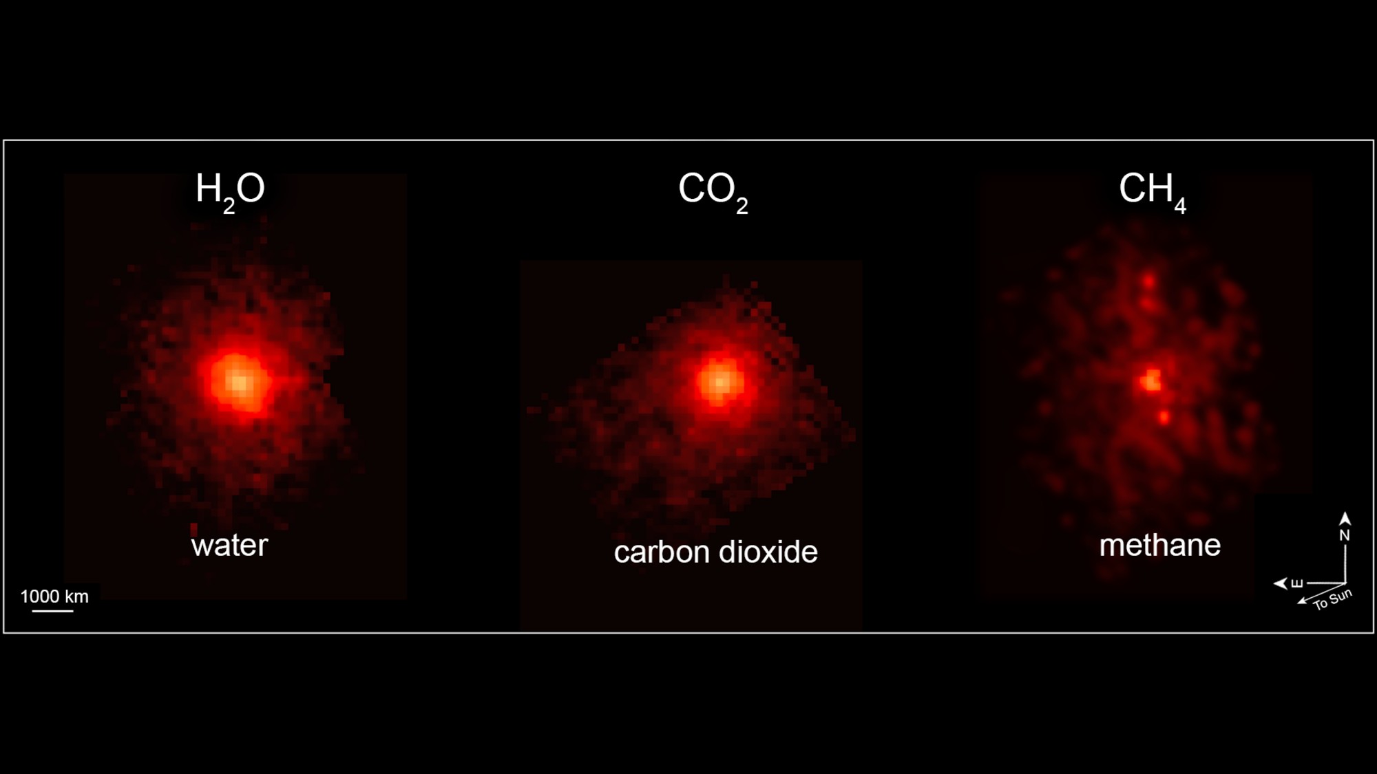 three blurry red splotches on a black background