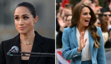 L-Meghan Markle delivers a speech at the opening of the Lost Screen Memorial in Geneva, R- Kate Middleton arrives at Reggio Emilia town hall during a two-day visit in Italy