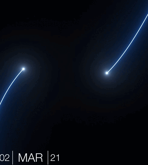 Stars seen moving around Sagittarius A* in the Milky Way Galaxy. The strong gravitational pull of the supermassive black hole influences the orbits of nearby stars. Courtesy ESO/GRAVITYcollaboration/L. Calçada