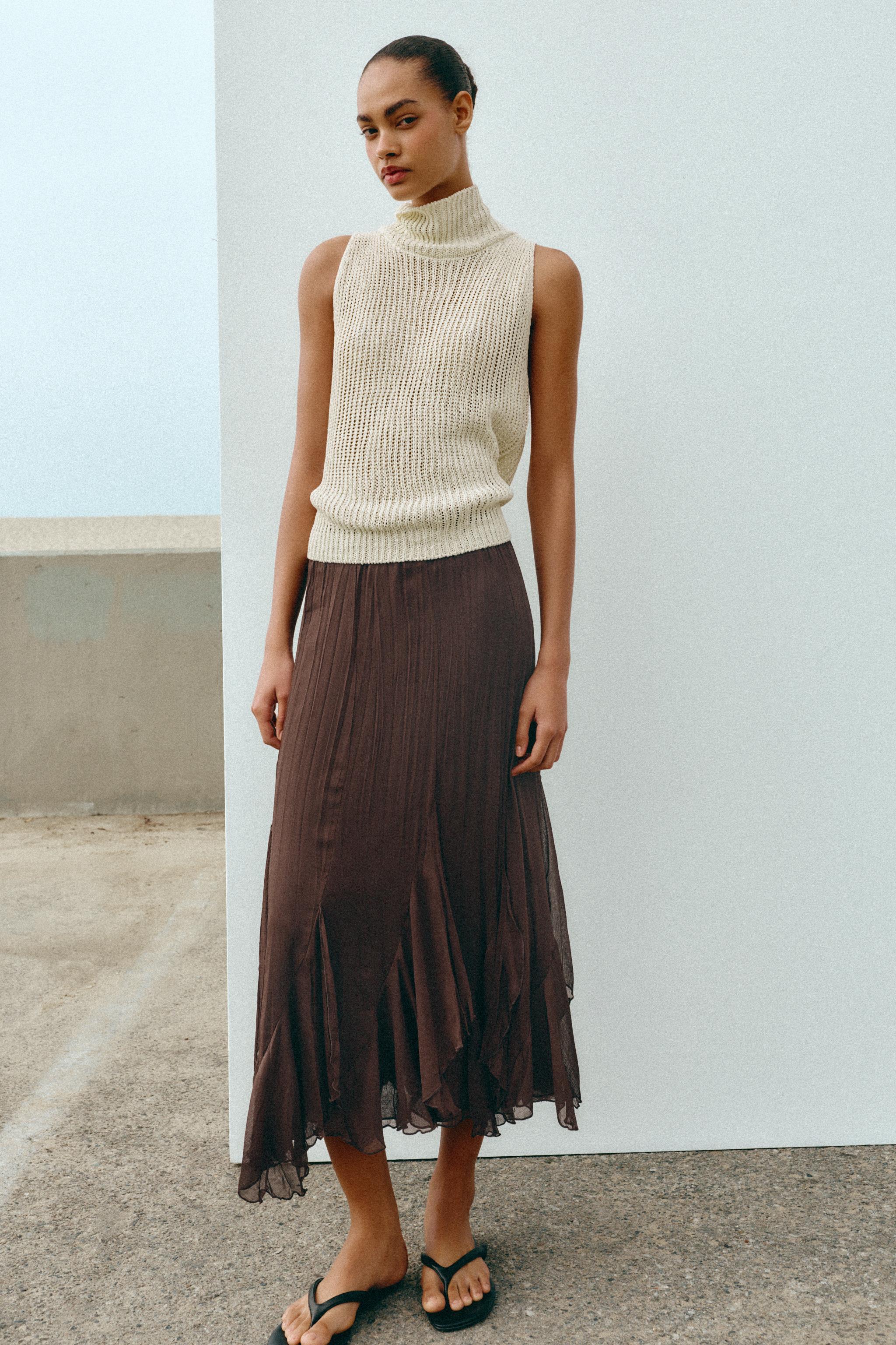 Ruffled Lace Midi Skirt