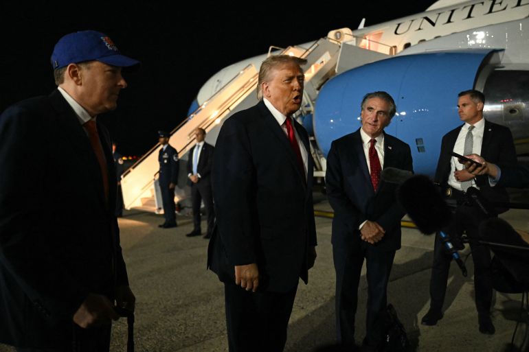 US President Donald Trump speaks to the press before boarding Air Force One prior to departure from John F. Kennedy International Airport, in New York, on June 9, 2026.