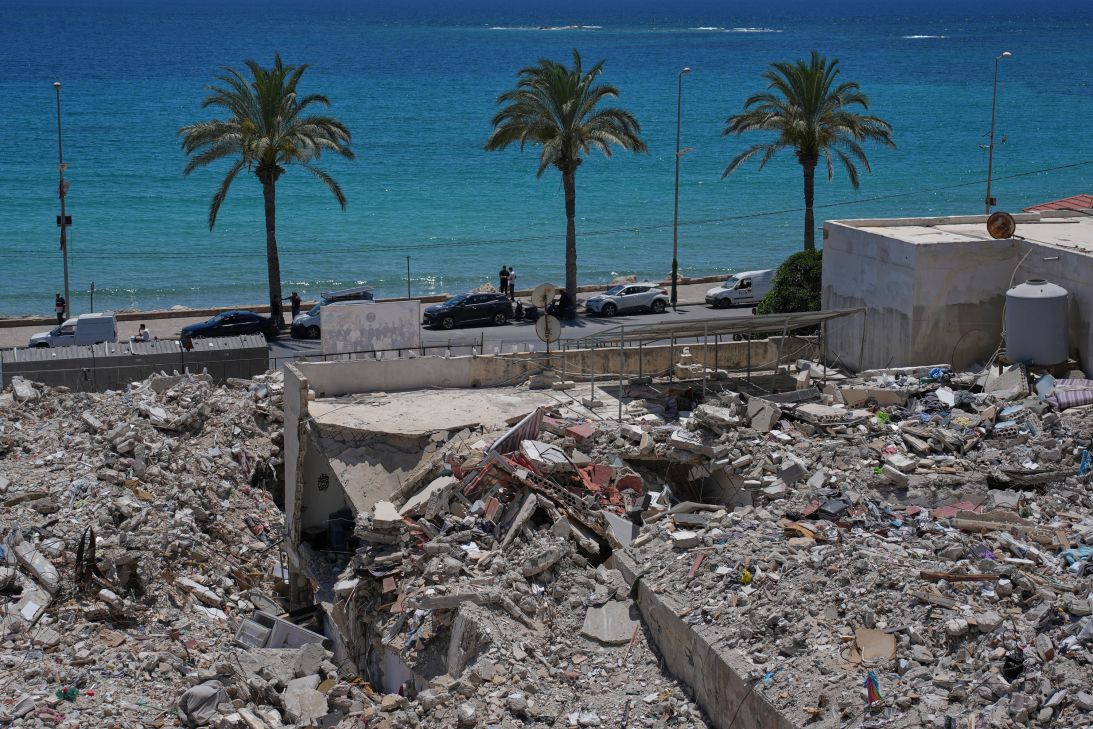 Rubble from buildings destroyed in Israeli strikes along the waterfront in the southern port city of Tyre, Lebanon, is pictured on Friday, June 19, 2026.