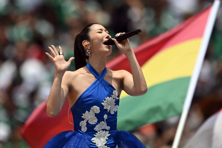 Korean-American singer, songwriter and record producer EJAE performs during the opening ceremony ahead of the 2026 World Cup Group A football match between Mexico and South Africa at the Mexico City Stadium in Mexico City, June 11. AFP-Yonhap
