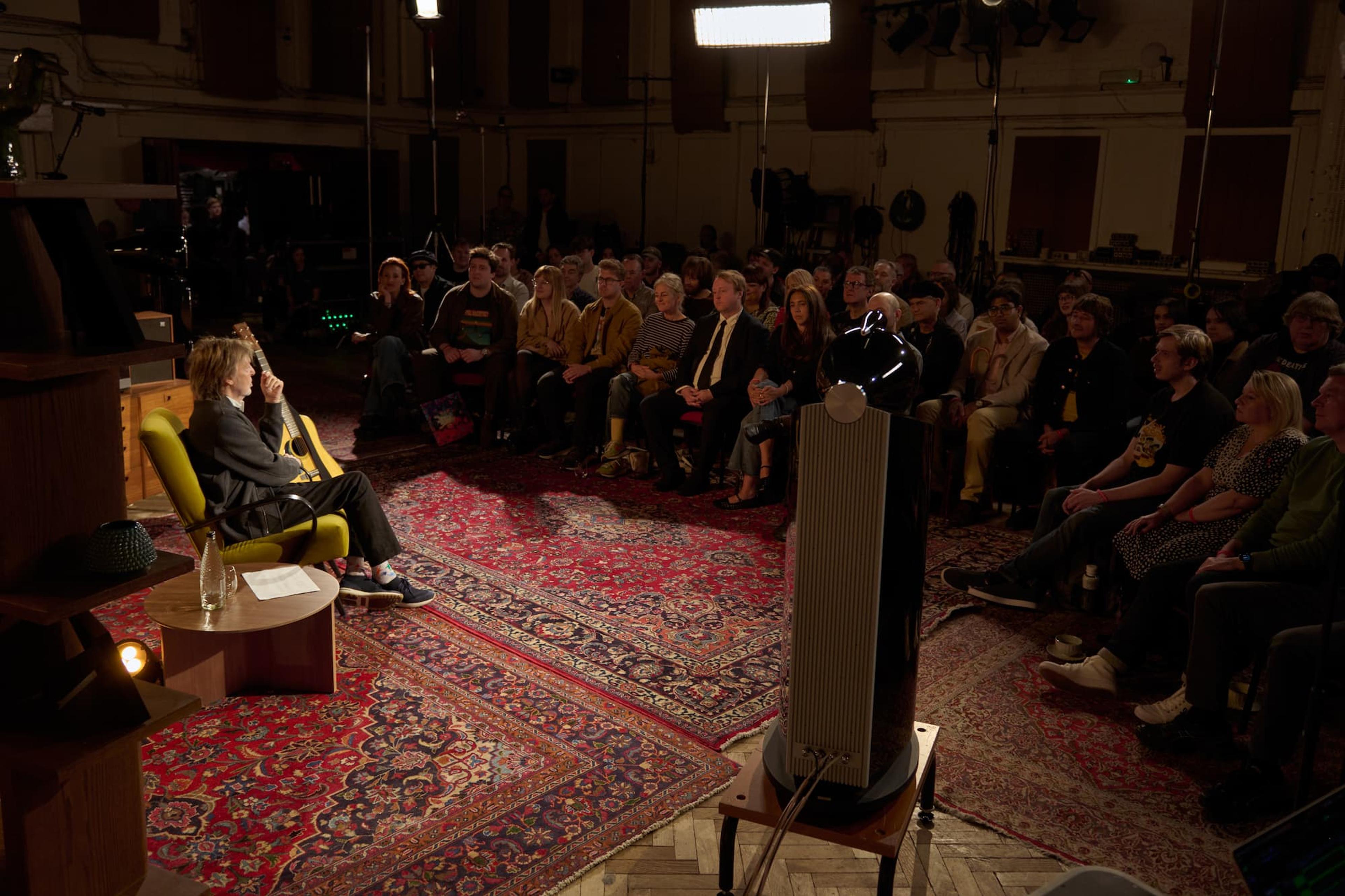 Paul McCartney and fans at Abbey Road Studio 2 during a playback of the album in May 2026. Photo by Sonny McCartney