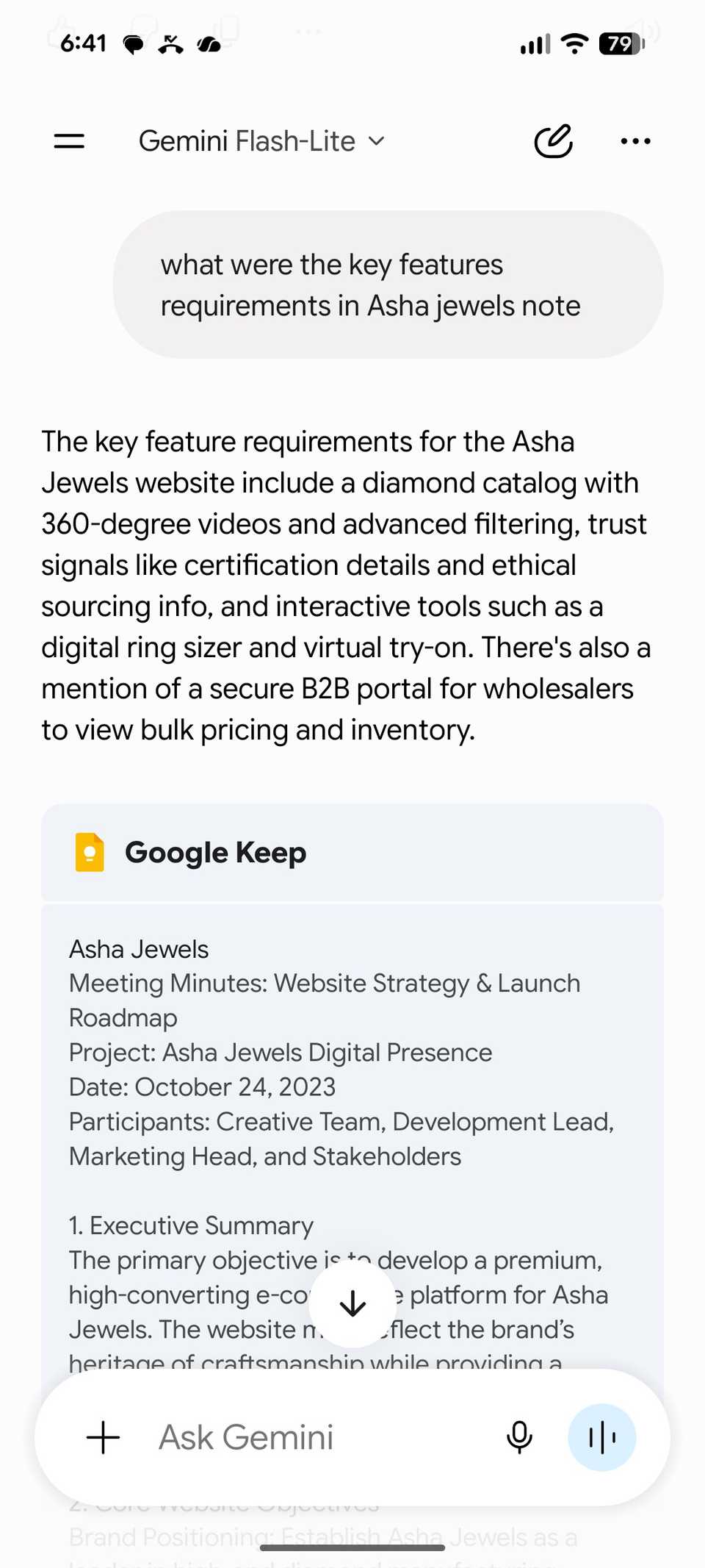 Gemini creating notes in Keep