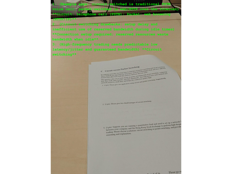A screenshot of what the AI glasses display for an undergraduate level final exam for the course