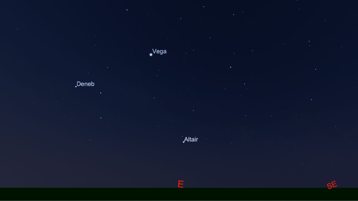 night sky graphic showing deneb left, vega top and altair bottom.