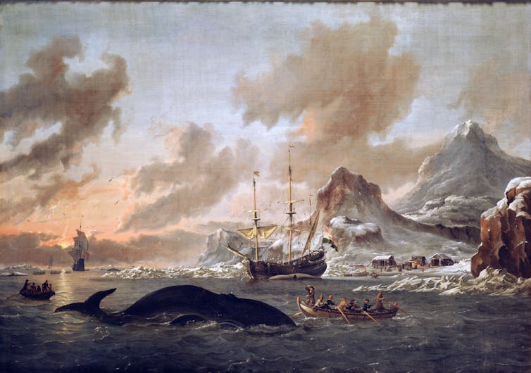 17th century artwork of bowhead whaling in the Arctic.