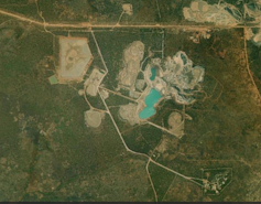 A satellite image showing large areas where forest has been destroyed
