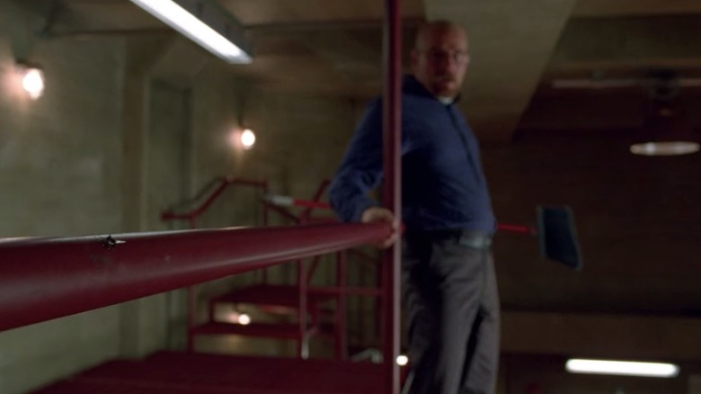 Bryan Cranston as Walter White standing on a railing looking at a fly in Breaking Bad