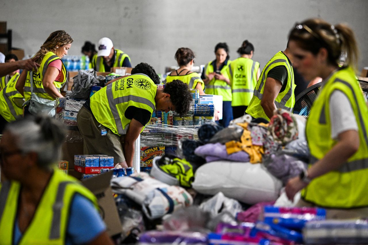 Volunteers assemble, sort and pack donations bound for Venezuela as relief organizations work to deliver emergency supplies in Miami, Florida, on Thursday.