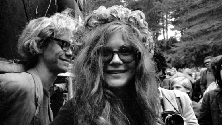 Janis Joplin smiling at the New Year's Wail in Golden Gate Park on January 1, 1967