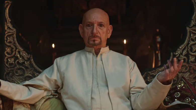 Ben Kingsley as Emperor Kisra II sitting on his throne in Desert Warrior