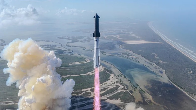 SpaceX's Starship is seen shortly after liftoff