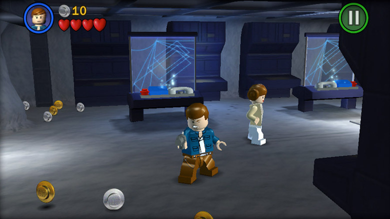 Han Solo and Leia in Echo Base on Hoth in a level from LEGO Star Wars: The Complete Saga (2007)