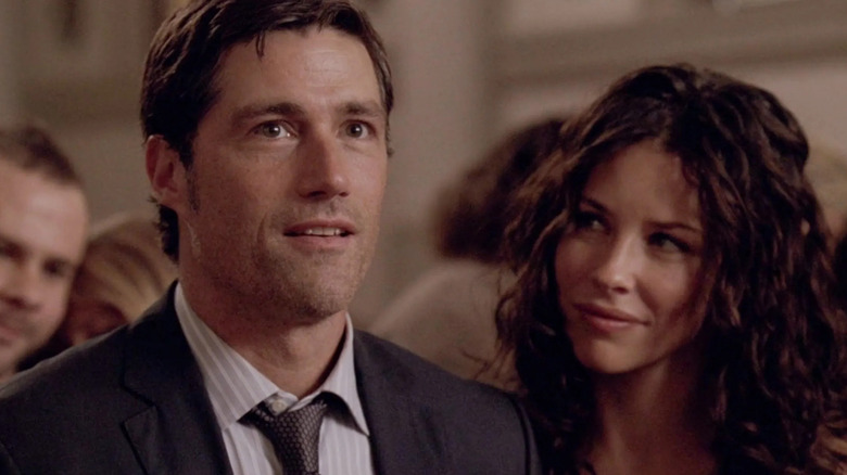 Matthew Fox and Evangeline Lilly as Jack and Kate at a funeral in the Lost finale