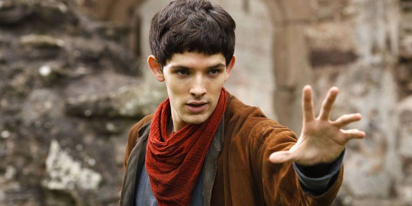 Colin Morgan as Merlin, sticking his hand out to cast magic in Merlin