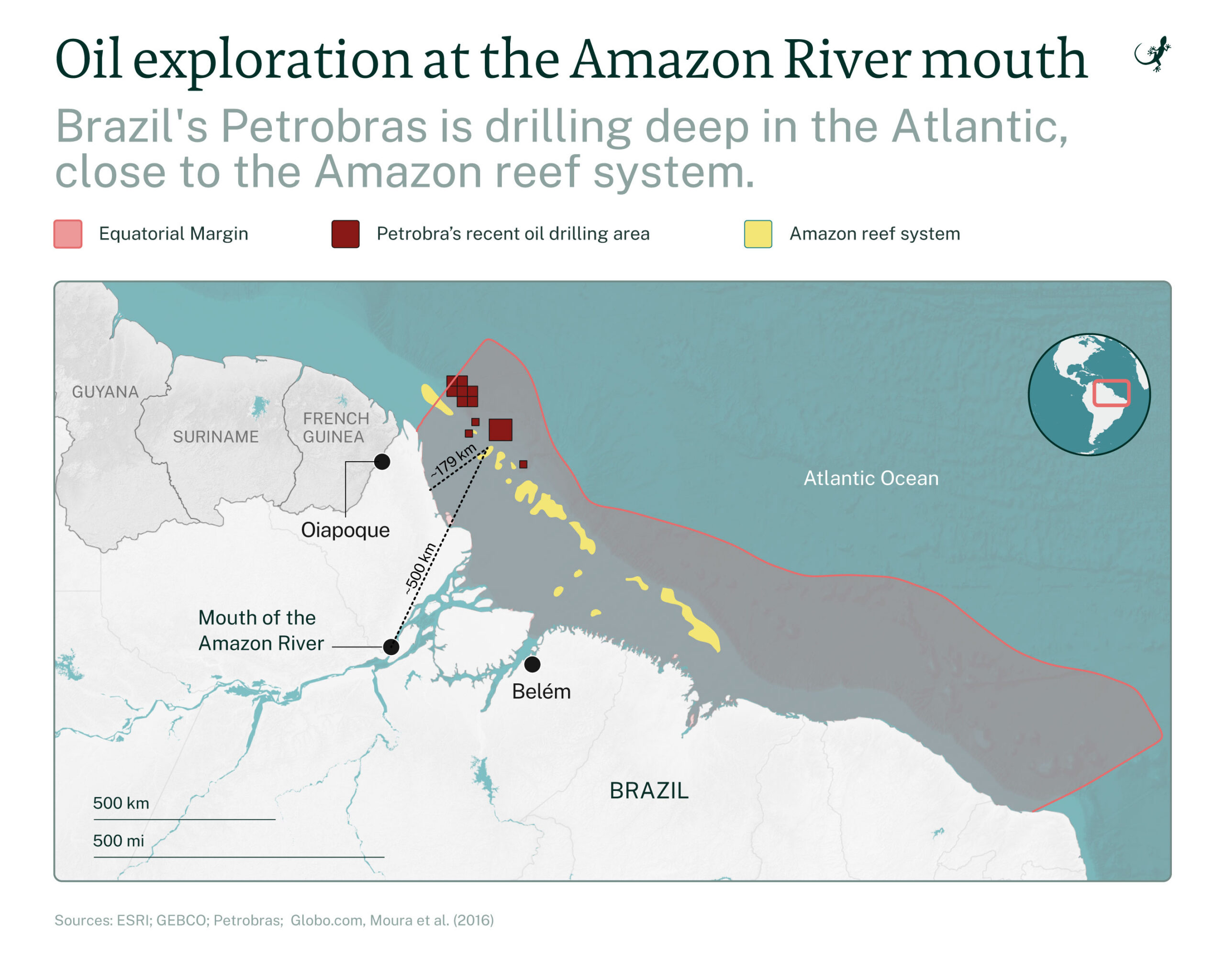Oil exploration at the Amazon River mouth. Brazil's Petrobras is drilling deep in the Atlantic, close to the Amazon reef system.
