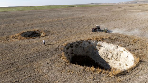 Droughts are transforming the Turkish landscape with massive sinkholes