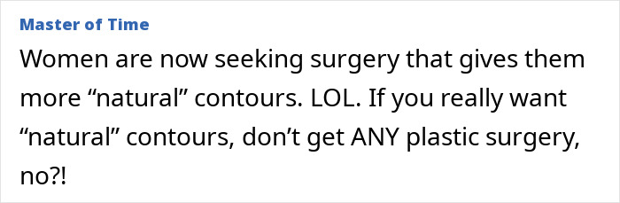 Comment on natural contours and plastic surgery trends Comment on natural contours and plastic surgery trends
