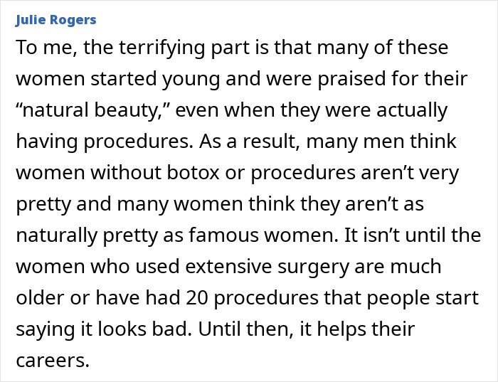Comment on natural beauty and regrets about early plastic surgery procedures Comment on natural beauty and regrets about early plastic surgery procedures