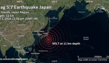 Strong Mag. 5.7 Earthquake - North Pacific Ocean, 324 km Southeast of Hachijo Jima Island, Tokyo, Japan, on Monday, Jun 1, 2026, at 12:34 pm (GMT +9)