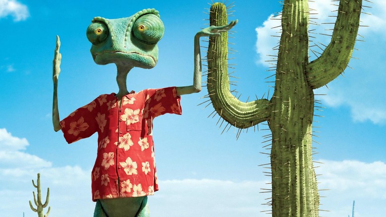 Rango posing near a cactus in Rango (2011)