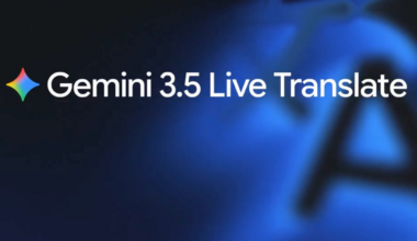 Gemini Live Translate on a blue background.