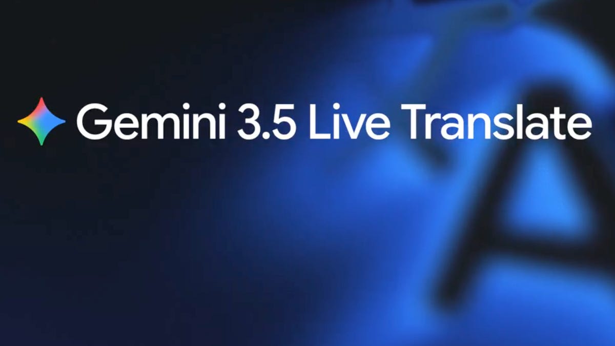 Gemini Live Translate on a blue background.