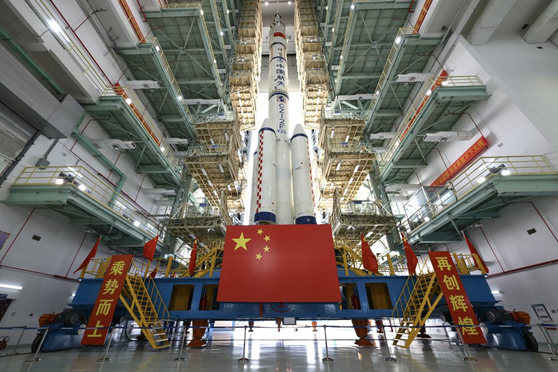 May 16, 2026: The Shenzhou-23 crewed spacecraft and the Long March-2F Y23 carrier rocket at Jiuquan Satellite Launch Center in northwest China, just days before the successful launch.