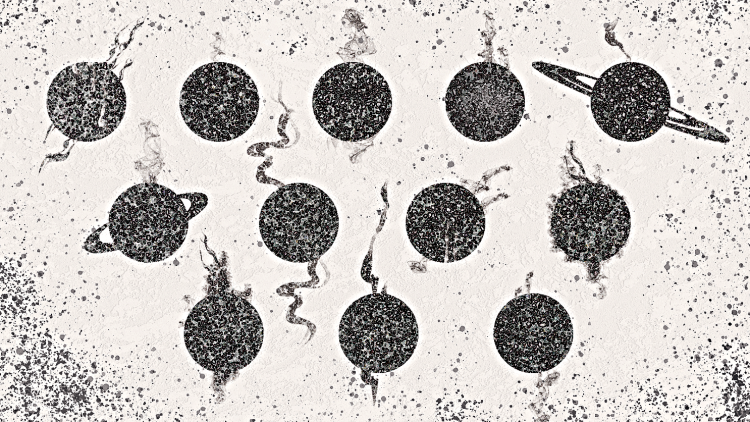Illustration of exoplanets whose atmospheres could produce soot due to high temperatures, specific atmospheric ratios, and metallic content. (Credit: Louise Lerner)