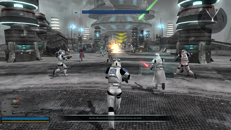 Clone troopers charging into battle during a match of Star Wars: Battlefront II