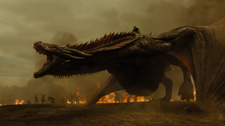 Daenerys atop Drogon during the Loot Train massacre on Game of Thrones