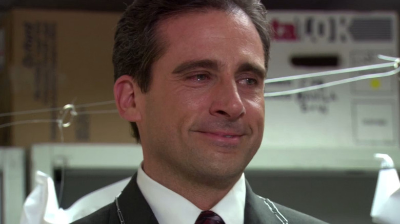 Michael Scott crying, close up