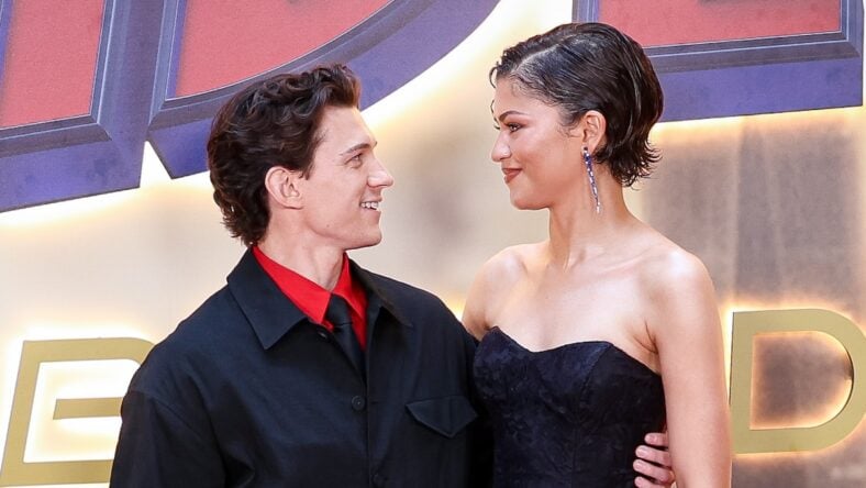 Tom Holland and Zendaya attend the "Spider-Man: Brand New Day" photocall at Four Seasons Hotel on June 15, 2026 in Madrid, Spain.