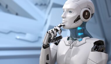 Humanoid robot in a thoughtful pose.